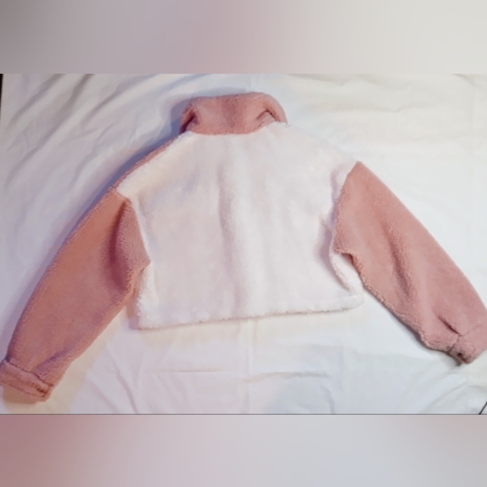 Shein Women Pink/White Drop Shoulder Soft Plush Crop Jacket Size Large - Picture 4 of 11